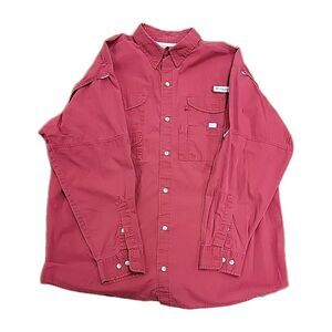 Columbia PFG Vented Fishing Shirt Roll Up Long Sleeve Pink Pocket L/XL